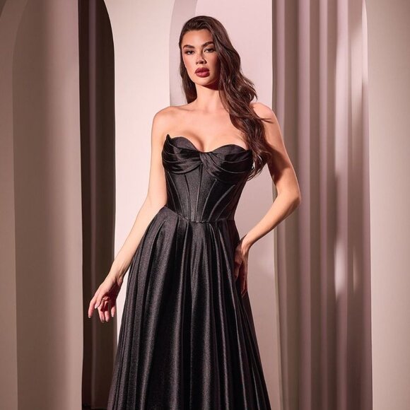 NEW LONG FORMAL SLEEVELESS STRAPLESS A-LINE SOFT SATIN GOWN...
